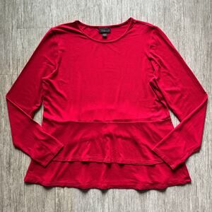J. Jill Red Crewneck Tier Ruffle Peplum Long Sleeve Shirt Tee Size Small Petite